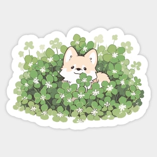 Pomeranian puppy in a clover field Sticker